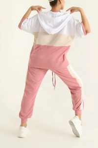 Chándal Deportivo 2 en 1 para Mujer, Ecológico, Ligero, de Poliéster/Algodón, con Capucha, Estampado, Sólido, Manga Larga, Cierre con Cordón - Product Image 5