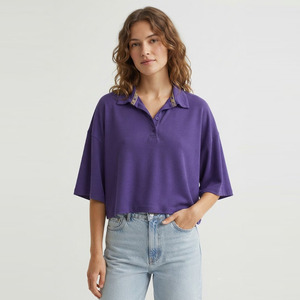 Camiseta Polo Corta para Mujer, Holgada, con Hombros Caídos, para Correr, Estilo Casual Urbano - Product Image 1