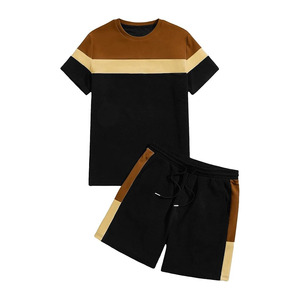 Conjunto deportivo de verano para hombre, camiseta de manga corta con bloques de color y pantalones cortos, conjunto de 2 piezas, informal, atlético, deportivo. - Product Image 1