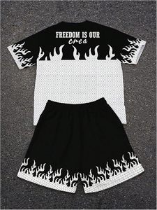 Men's Summer Casual 2-Piece <b>Y2K</b> Outfit Crewneck Short Sleeve Graphic Tee <b>Shirt</b> and Baggy Shorts Set - Product Image 2