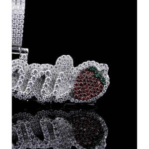 Personalized Strawberry <b>Name</b> Pendant Moissanite 925 Sterling Silver <b>Custom</b> Script Letter Hip Hop <b>Necklace</b> GIA Certified 3 Inch - Product Image 4