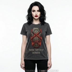 T-shirt personnalisé pour femme, motif néon gothique cyberpunk synthwave, art religieux, en coton rouge, fabricant de vêtements - Product Image 2