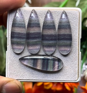Cabujones de fluorita natural en forma de pera, piedra preciosa con reverso plano, 10x30 mm. - Product Image 3