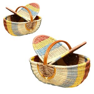 Panier de pique-nique en rotin naturel personnalisable avec poignée – Panier de pique-nique et de courses naturel - Product Image 1