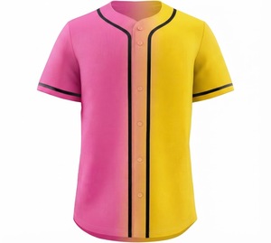Maillot de baseball unisexe rose rayé, col en V, manches courtes, boutons sur le devant, tissu en mesh respirant, coupe classique, adultes, toutes saisons - Product Image 2