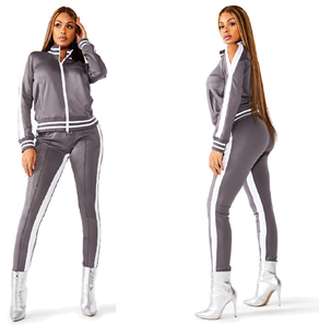 Trajes de moda urbana para mujer, con cremallera frontal, cuello acanalado y puño, chándal a rayas laterales para Jogging Slim Fit, trajes para el sudor con cremallera - Product Image 5