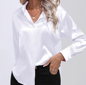 Camisa de Manga Larga con Botones, Cuello Clásico, Color Sólido Elegante, Corte Regular, Blusa de Oficina, Manga Completa - Product Image 4