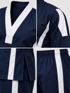 Vêtement de judo unisexe bleu marine à rayures blanches, coupe classique, adulte, 100% coton, séchage rapide, durable, respirant, vente chaude, OEM - Product Image 6