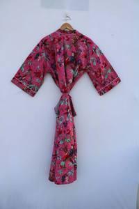 Bata Kimono de Algodón 100% Tejido con Estampado de Dibujos Animados para Mujer, Camisón de Verano Hecho a Mano, Cuello en V, Cintura Elástica, Largo Completo, Suave - Product Image 5