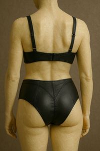 Women's Black Faux Leather Underwire Bra and High Waist Panty Set with <b>Adjustable</b> <b>Strap</b> Full Cup Push Up Lingerie Two Piece - Product Image 3