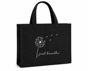 Just Breathe Dandelion <b>Canvas</b> <b>Tote</b> Bag Large Size Daily Shopping Bag Hand Length Handle Black - Product Image 1
