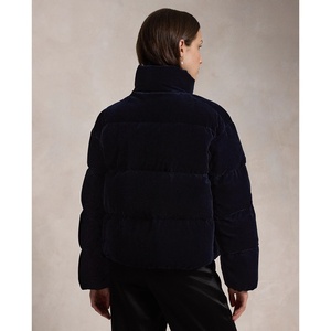 Women's Velvet <b>Quilted</b> Puffer <b>Jacket</b> Stand Collar Full Sleeve Short Winter Coat Thick Warm Pullover Style Solid Color - Product Image 2