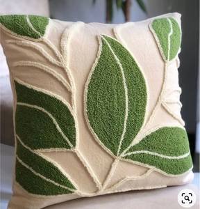 Housse de coussin carrée moderne à motif de feuilles en lin et coton, coussin décoratif pour salon, canapé, bureau à domicile - Product Image 2