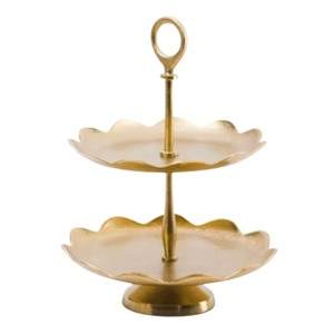 Round <b>Marble</b> <b>Cake</b> <b>Stand</b> with Gold Ornate Base Amazingly crafted By Indian Skilled Artisans - Product Image 3