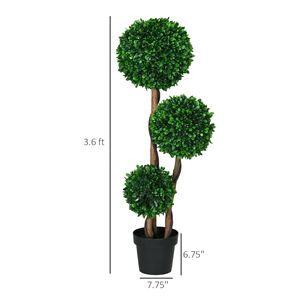 3.5ft Indoor/Outdoor Home Topiary with Triple Ball Boxwood <b>Artificial</b> <b>Tree</b> Featuring Pot and Sandalwood Leaves - Product Image 3