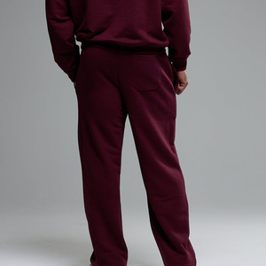 Pantalones Deportivos de Algodón Color Granate para Hombre, Cintura Elástica con Cordón, Estilo Casual, Pierna Recta, Bolsillos Laterales, Ropa de Otoño - Product Image 4