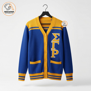 Cárdigan Azul y Amarillo para Mujer, Sigma Gamma Rho, Cuello en V, Tejido de Punto, Letra Bordada, Estilo Casual, Ropa de Invierno, Transpirable, 100% Algodón - Product Image 1