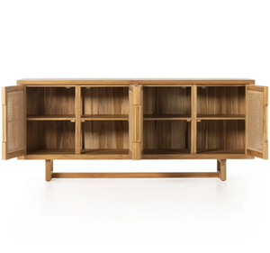 Buffet moderne en teck massif avec portes en rotin naturel, mobilier de salle à manger en bois écologique et minimaliste pour chambre et hôtel - Product Image 2