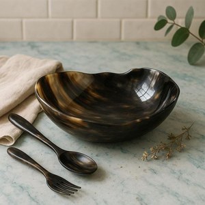 Ensemble de bols de service en corne naturelle, polis à la main, de haute qualité, de marque, pour la maison, les restaurants et les fêtes - Résistant au lave-vaisselle - Product Image 1