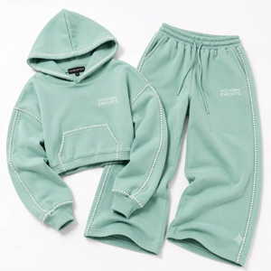 Vocksin Exports Sudadera Corta con Adornos de Diamantes de Imitación Verde Menta para Mujer, Pantalones Deportivos de Pierna Ancha, Corte Regular Premium, 100% Algodón, Secado Rápido - Product Image 4