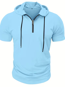 Men's Hooded Henley T-Shirt Short Sleeve Regular Fit Breathable Solid Color Casual Pullover Jersey 200g Knitted - Product Image 2