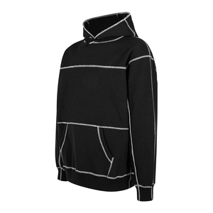 Sweat à capuche noir oversize pour homme avec surpiqûres contrastées blanches, coupe ample, style streetwear décontracté, sweats à capuche pour homme - Product Image 2