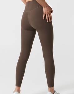 Leggings de yoga pour femmes de haute qualité, sans couture, taille haute, longueur intégrale, couleur marron uni, taille élastique, spandex, nylon, pantalon de fitness, entraînement - Product Image 2