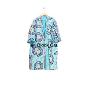 Veste d'hiver réversible matelassée longue en coton biologique 100% pour femmes, écologique, avec motif peint à la main, fermeture à ceinture - Product Image 2