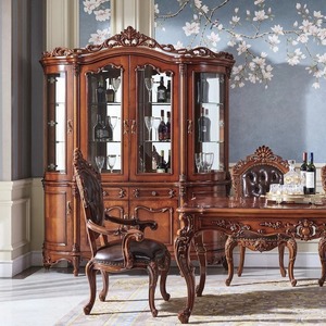 Vitrine classique de luxe en teck massif avec portes en verre pour salon et salle à manger - Product Image 3