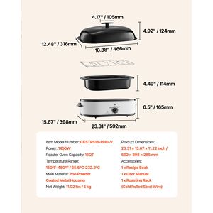 Four à rôtir électrique 18QT avec température réglable de 150 à 450°F et design multifonctionnel - Product Image 4