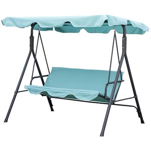 Dondolo a 3 posti con tettuccio regolabile, telaio in acciaio verde e cuscino impermeabile per patio e giardino esterno - Product Image 1