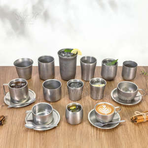 Ensemble de tasses à espresso, cappuccino et latte en acier inoxydable 304 à double paroi, givrées, réutilisables, 250 ml, polies par vibration, pour barista de café - Product Image 6