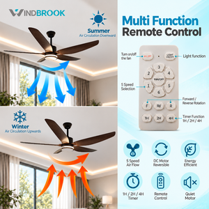 WINDBROOK Ventilador de techo de 56 pulgadas con luz, motor de corriente continua, 5 velocidades, reversible, control remoto - Product Image 2