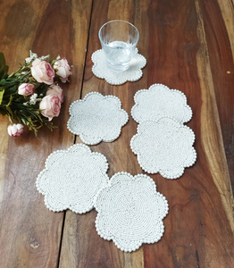 Handmade Unique Design Flower Shape white pearl <b>beaded</b> coasters - Set of 6 by Creative Art Zone - Product Image 1