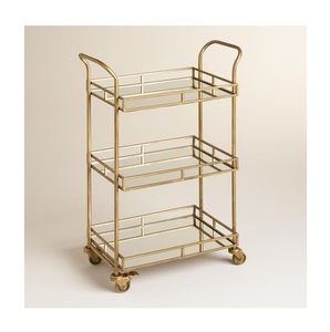 3 Tier Gold Bar Cart <b>with</b> <b>Mirror</b> Shelves Rolling Metal Drink Utility Cart on Wheels for Liquor Wine And Home Kitchen Decor - Product Image 3
