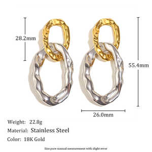 Boucles d'oreilles créoles pour femme en acier inoxydable texturé martelé, style punk, 50g, serties clos - Product Image 4