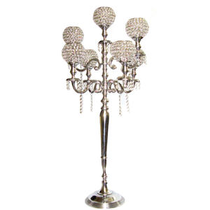 Candelabro de Aluminio de Nuevo Diseño con Globo de Cristal, Acabado Niquelado Brillante, para Entrada y Centro de Mesa, Hecho a Mano - Product Image 1