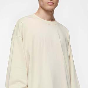 เสื้อยืดคอกลมแขนยาวทรงโอเวอร์ไซส์ผ้าคอตตอนเจอร์ซีย์เนื้อหนัก 200 กรัม สำหรับผู้ชาย สไตล์สตรีทแวร์ แบบเรียบ - Product Image 1
