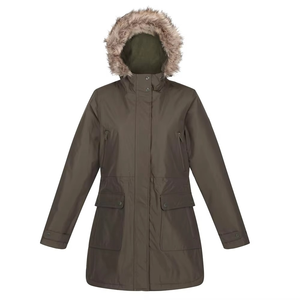 Women Winter Parka <b>Jacket</b> <b>Fur</b> Trim Hood Regular Length Waterproof Genuine Leather Shell Breathable Cotton Filling Solid Color - Product Image 5