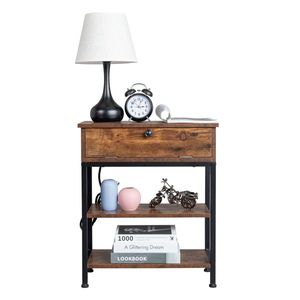 Comodino FCH a 2 strati con telaio, in truciolato colore venatura legno antico con anta laterale in tubo di ferro nero Triamine - Product Image 5