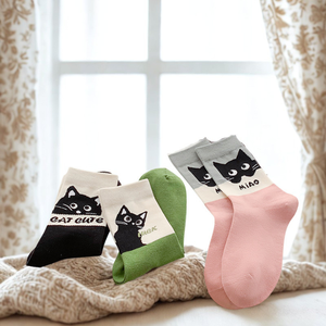 Women's Spring Autumn Crew <b>Socks</b> Cartoon <b>Cat</b> Design Eco-Friendly Breathable Trendy High Color Value - Product Image 2