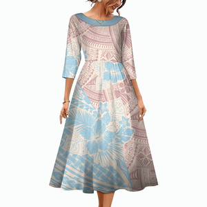 Nuevo Vestido Formal Maxi Informal con Cuello Redondo y Estampado Tribal Polinesio Personalizado con Tela Tapa de Samoa y Hawái para Mujer, Talla Grande - Product Image 4