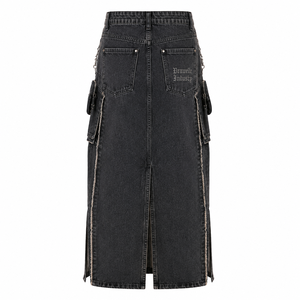 Rebel Cute Utility Denim Skirt for Women Blue Black Y2K Maxi Cargo with Detachable Pouch Gothic Streetwear Details Summer/Winter - Product Image 3