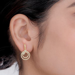 Custom Round Lab Grown Diamond Double Halo Drop Huggie <b>Earrings</b> 14K 18K Yellow Gold Dangle <b>Hoop</b> <b>Earrings</b> Fine Jewelry for Women - Product Image 2