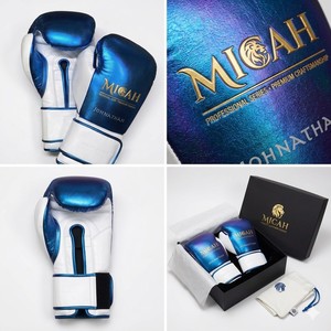 Guantes de Boxeo Profesionales MICAH, Transpirables, de Cuero con Cierre de Gancho y Bucle, Nombre Personalizado Jonathan, Azul Blanco, Equipo de Entrenamiento para Adultos - Product Image 6