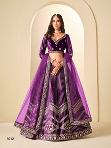 Lehenga Choli de Terciopelo Bordado Verde, Traje Tradicional de Boda para Mujer, Largo hasta el Suelo - Product Image 3