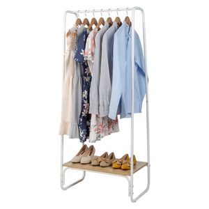 Appendiabiti autoportante in legno bianco con scaffale e struttura in metallo robusto - Product Image 6