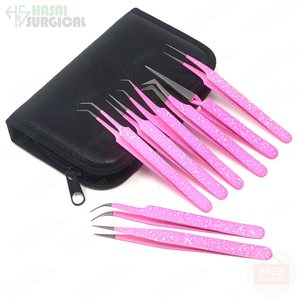 Pinzas para extensión de pestañas Acero inoxidable Rosa claro Recubierto de polvo Multi Tip Diamond Grip de Hasni Surgical - Product Image 4