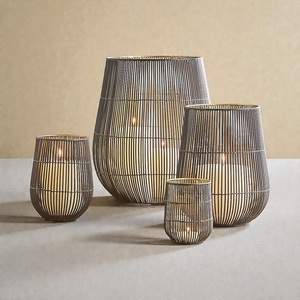 Iron Candle <b>Lanterns</b> <b>Set</b> of 4 Heat Resistant Home Decoration Votive Holders Modern Wire Design - Product Image 2