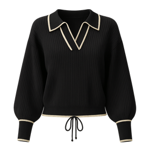 Suéter de punto con cuello en V para mujer, suéter de manga larga, suave y cómodo, tejido de algodón acanalado, para invierno, verano y otoño - Product Image 5